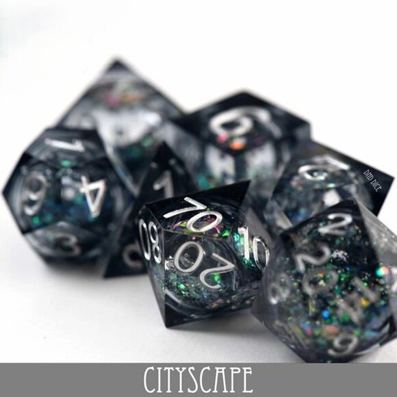 DNC Dice Set - Cityscape - Liquid Core - 7 Resin Dice - Fantasy RPG Gaming - Picture 3 of 6